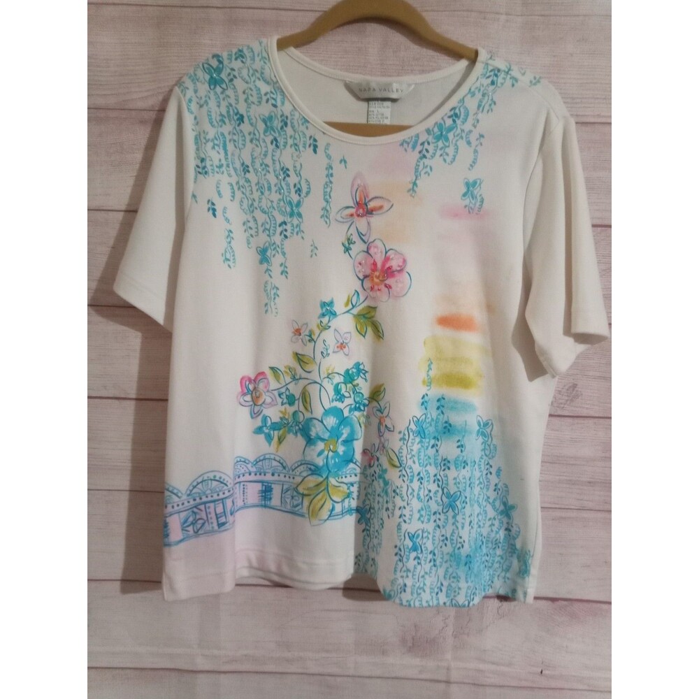 Napa Valley Shirt Women's Size Large Olympe Scenic Short Sleeve Tee Top